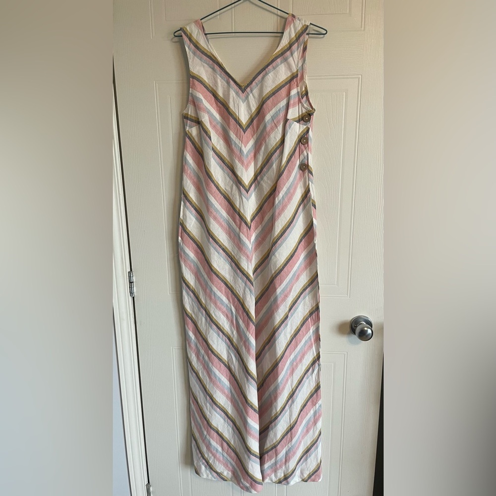 CHARLIE B Striped Linen Coastal Jumpsuit Wide Leg Pink White XS - Picture 2 of 16
